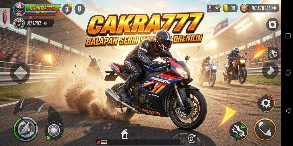 Tampilan gameplay seru dari CAKRA777 yang penuh aksi balapan motor.
