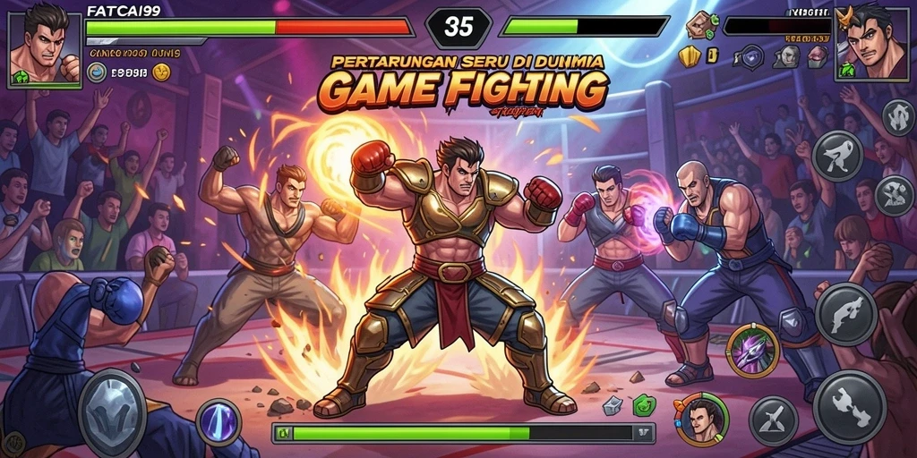 Screenshot gameplay Fighting yang menggambarkan pertarungan seru.