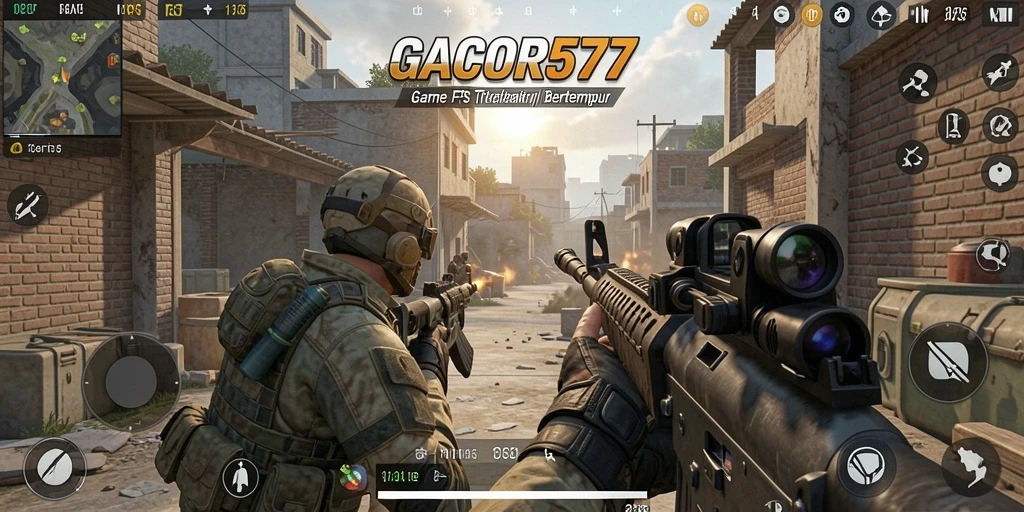 Screenshot utama GACOR577 menampilkan aksi menegangkan dalam gameplay FPS.