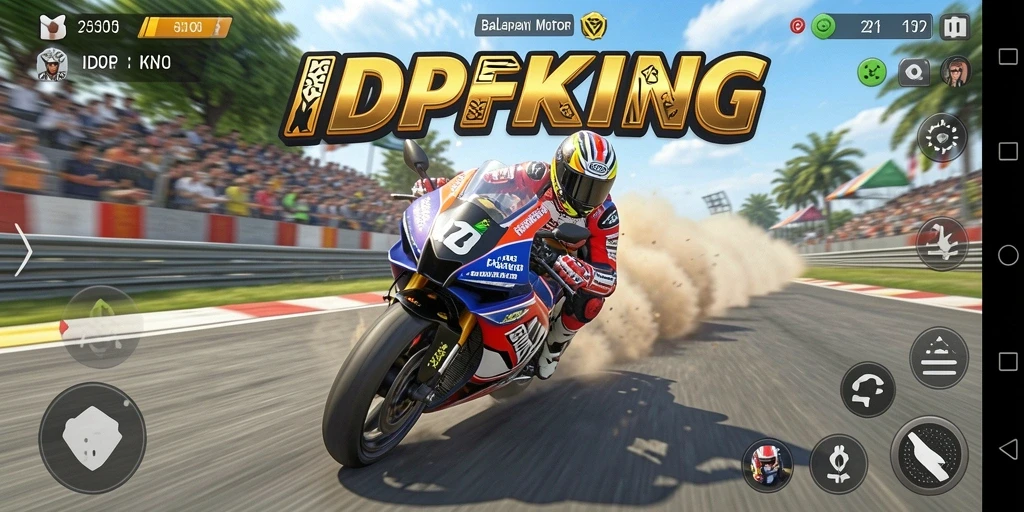Tampilan gameplay menegangkan dari IDPKING dalam balapan motor.