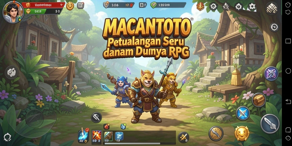 Screenshot gameplay yang menunjukkan karakter bertarung dalam petualangan RPG.