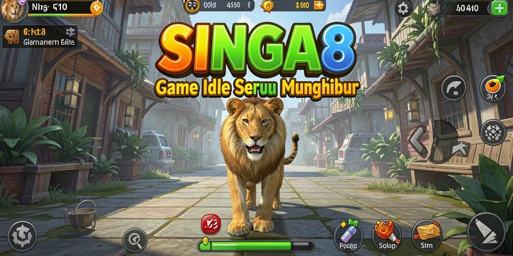 Screenshot gameplay SINGA8 dengan karakter Idle yang menarik.