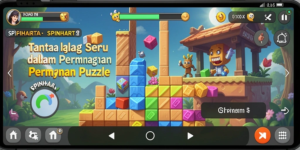 Tampilan gameplay menantang dalam SPINHARTA dengan desain Puzzle menarik.