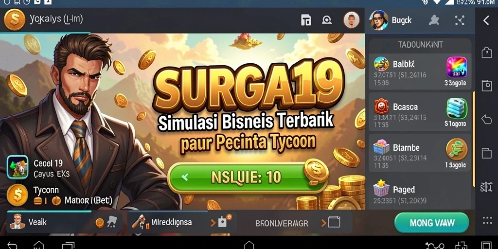 Screenshot gameplay <strong>SURGA19</strong> menampilkan pengelolaan bisnis yang menyenangkan.