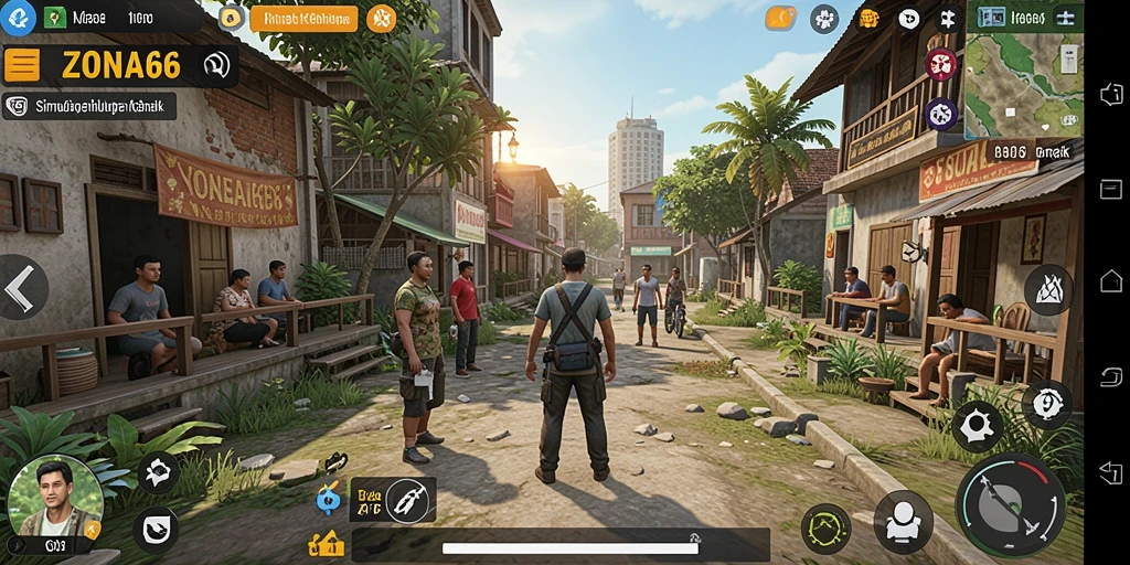 Screenshot gameplay ZONA66 menunjukkan interaksi karakter yang dinamis.